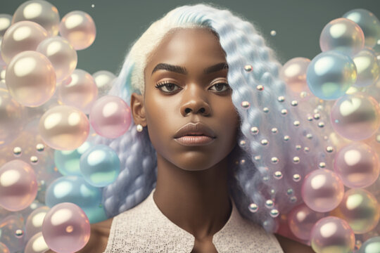Portrait of a young beautiful black woman with bubbles AI generated art