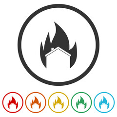 Fire house logo template icons in color circle buttons