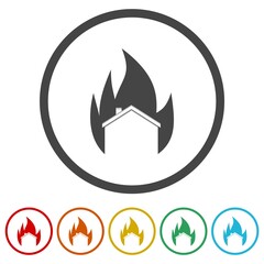 Fire house logo template icons in color circle buttons
