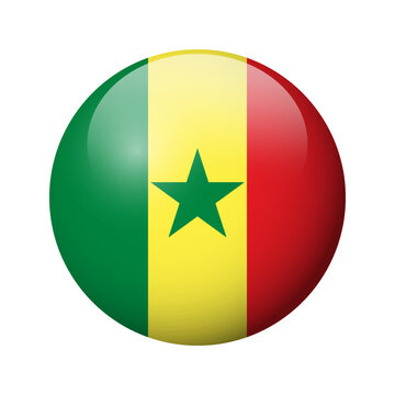Senegal flag - glossy circle badge. Vector icon.