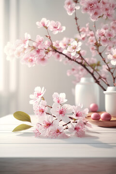 Cherry blossoms on wthite table