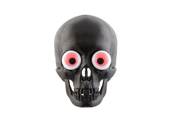 Black human skull with red eyes isolated on white background with clipping path

