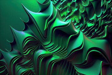 Obraz premium Generative illustration AI of abstract green wallpaper or background design, wavy floral surface. Artwork