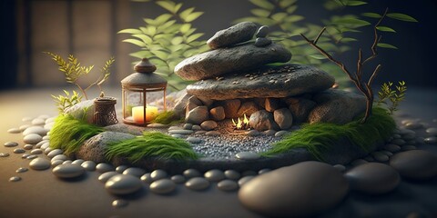 image of bamboo stones and leaves background for wellness spa treatments, generative ai