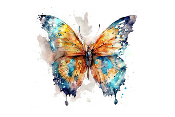 Obraz na płótnie Canvas colorful butterfly painted with watercolors isolated on a white background. Generative AI