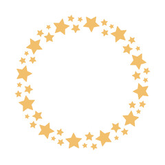 Round border frame garland with big golden yellow stars. Can be used for card, kids' bedclothes. Isolated vector and PNG illustration on transparent background.