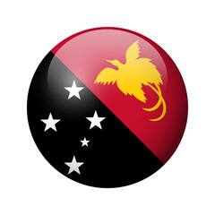 Papua New Guinea flag - glossy circle badge. Vector icon.