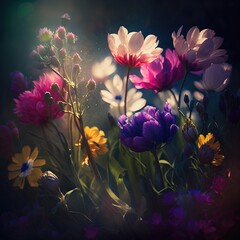 beautiful fresh colorful spring flowers generative ai