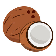 flat simple illustration of two  brown coco nut in a shell half white