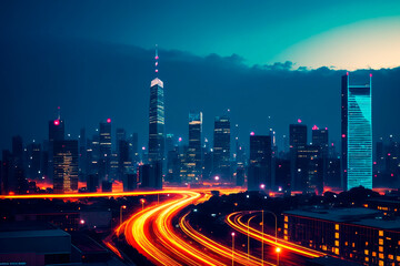 Fototapeta premium traffic at night. Generative ai.