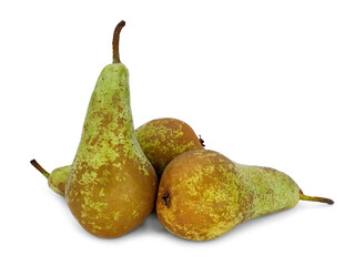 three natural green juicy organic pears isolated on white background