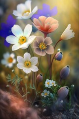 Obraz na płótnie Canvas beautiful fresh colorful spring flowers generative ai