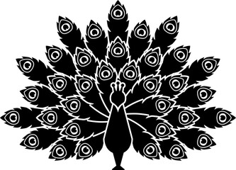 Stylized silhouette of peacock with open tail