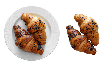 croissants on an isolated white background. croissant on a plate and croissants on an isolated background.