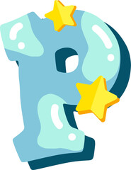 Candy glossy font design. Pastel blue and paper yelow star decor letters ABC. Sweets for girls. Letter P