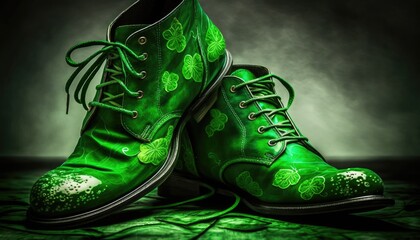 Green Leprechaun boots in commemoration and celebration of st patrick's day.