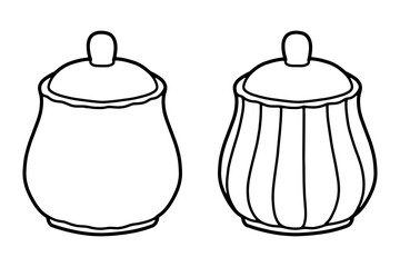 Coloring page. Sugar bowl. Black line. Hand drawing picture.