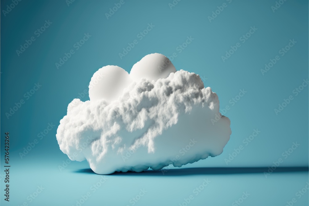 Poster 3d rendering of white fluffy cloud with shadow on blue background