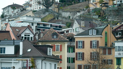 Traditional old European buildings. Swiss view