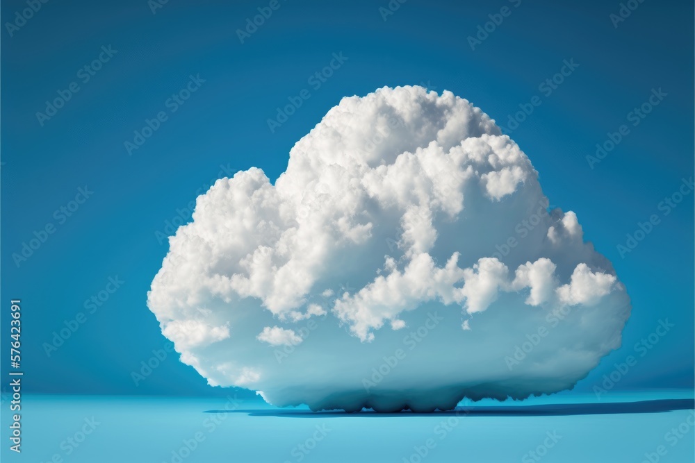 Poster 3d rendering of white fluffy cloud with shadow on blue background