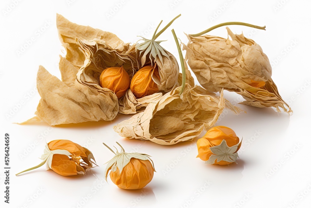 Poster physalis cluster in a white background. generative ai