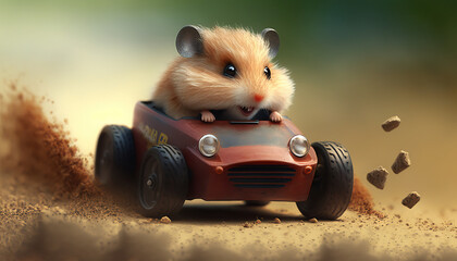 Hamster Driving a Toy Car Generative AI