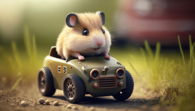 Hamster Driving a Toy Car Generative AI