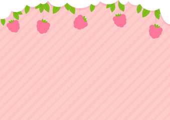 Pink sweet background with raspberries and leaves
