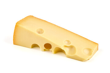 Maasdam cheese, Netherlands cheese, isolated on white background.
