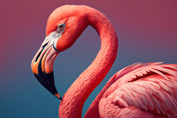 Close portrait pink flamingo, Generative AI