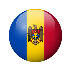Obraz premium Moldova flag - glossy circle badge. Vector icon.