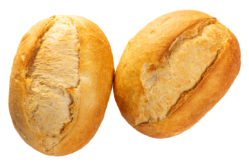 PNG, Two round white flour buns. Isolate 