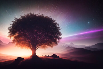 sunset with tree. Generative ai
