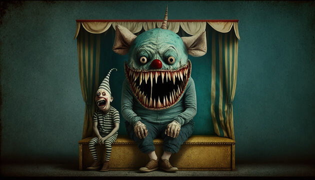 Monster and Man Sitting on Stage Generative AI
