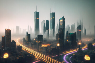 city skyline at night. Generative ai
