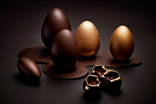 Elegant Easter Chocolate Eggs Made Of Dark And Milk Chocolate, Easter Gift Set. Generative AI