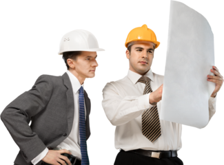 Two Male Architects Looking at Plan, Isolated