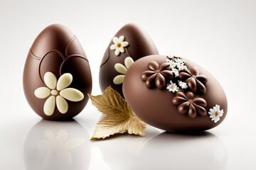 elegant Easter chocolate eggs made of dark and milk chocolate, Easter gift set. Generative AI