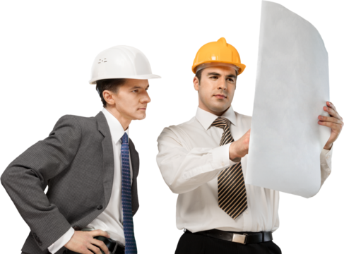 Two Male Architects Looking at Plan, Isolated