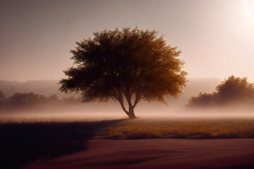 Obraz na płótnie Canvas misty morning sunrise. Generative ai