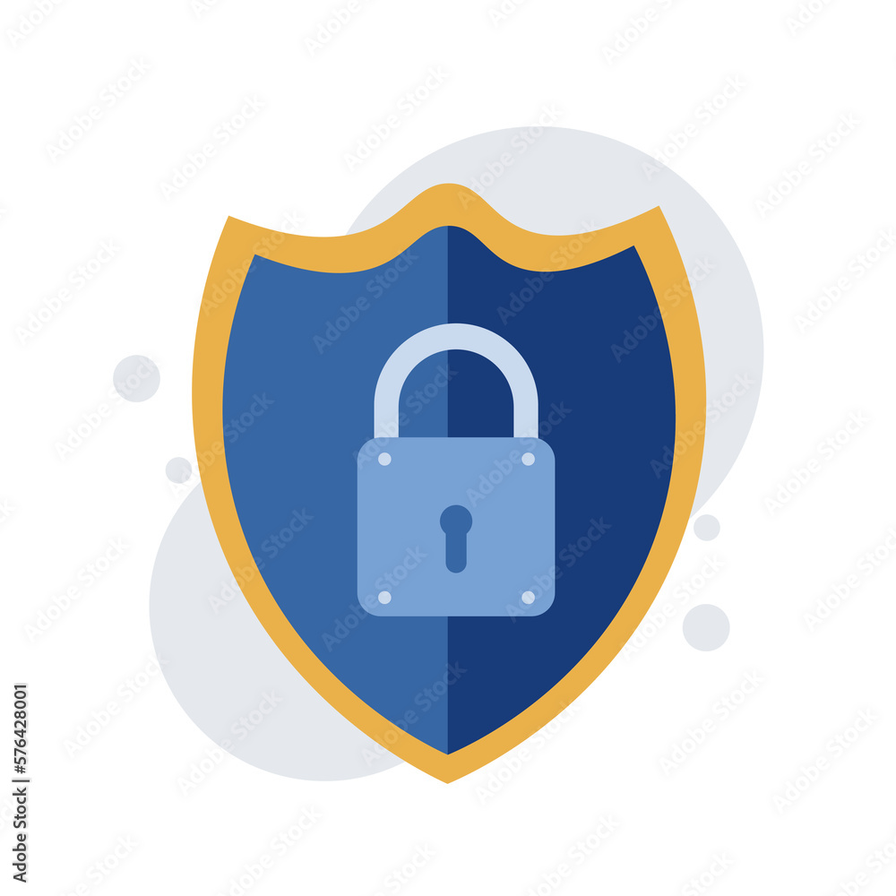 Poster internet security concept for web page, cyber security. big shield with padlock. vector illustration