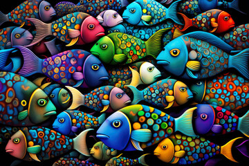 Colorful fish background pattern wallpaper, Generative AI 