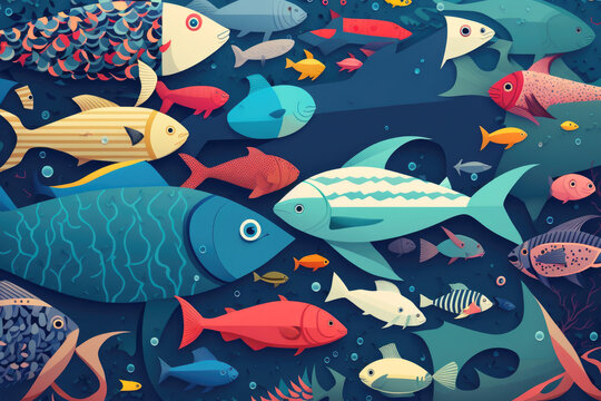 Colorful fish background pattern wallpaper, Generative AI 