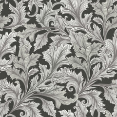 Neutral Gray Antique Acanthus Leaves Motif, Vector Seamless Pattern for Wallpaper