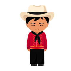 Paraguayan male cartoon character in traditional ethnic costume. Man in Paraguay national clothes. Latin americans. Isolated flat vector illustration.