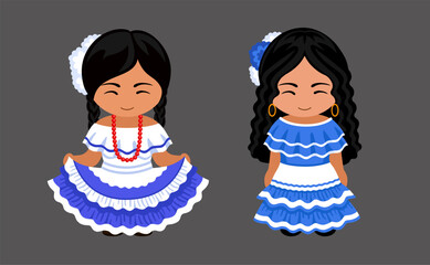 Woman in Salvador national costume. Salvadoran girl in traditional ethnic dress. Latin American female character. Flat vector illustration.