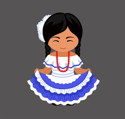 Woman in Salvador national costume. Salvadoran girl in traditional ethnic dress. Latin American female character. Flat vector illustration.