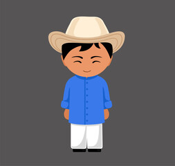 Salvadoran male cartoon character in traditional ethnic costume. Man in Salvador national clothes. Latin americans. Isolated flat vector illustration.