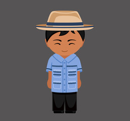 Haitian male cartoon character in traditional ethnic costume. Man in Haiti national clothes. Latin americans. Isolated flat vector illustration.