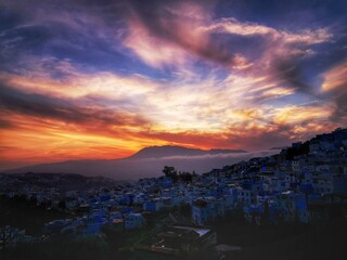 magnificent sunset in Chefchaouen, the Blue city in Morocco